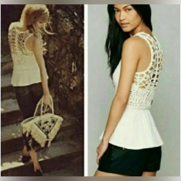 Free People jacquard knit cottagecore peplum top - cream - size xs - Picture 7 of 16